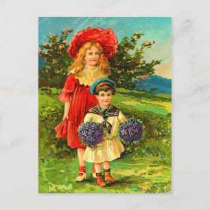 Vintage Kinder Frühling Geburtstag Postkarte
