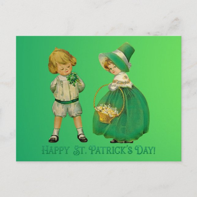 Vintage Kinder glücklich St. Patrick's Day Postkarte (Vorderseite)