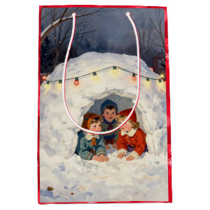 Vintage Kinder im Schneefort Mittlere Geschenktüte