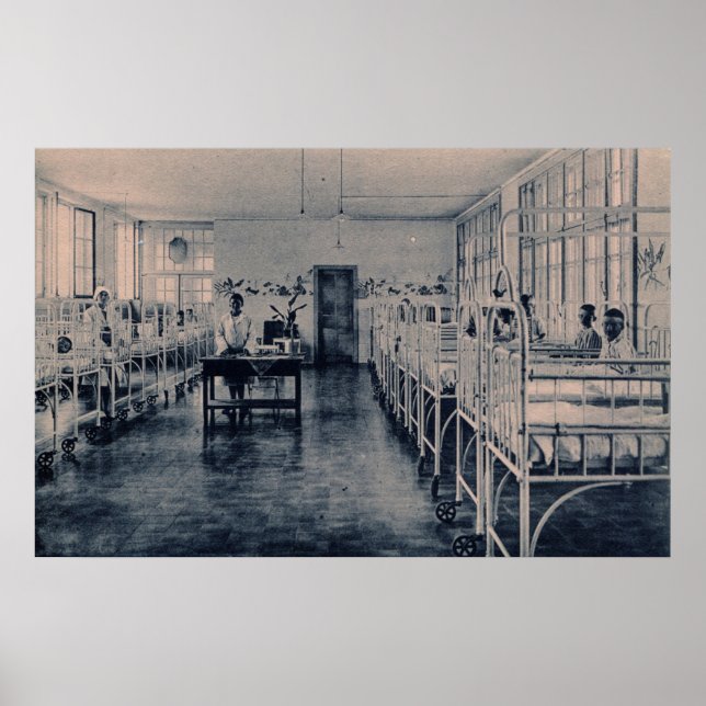 Vintage Kinder in Sanatorium-Krankenhausbetten Poster (Vorne)