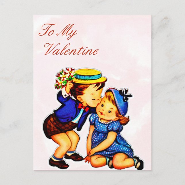 Vintage Kinder Küssen Valentinstag Valentine Postkarte (Vorderseite)
