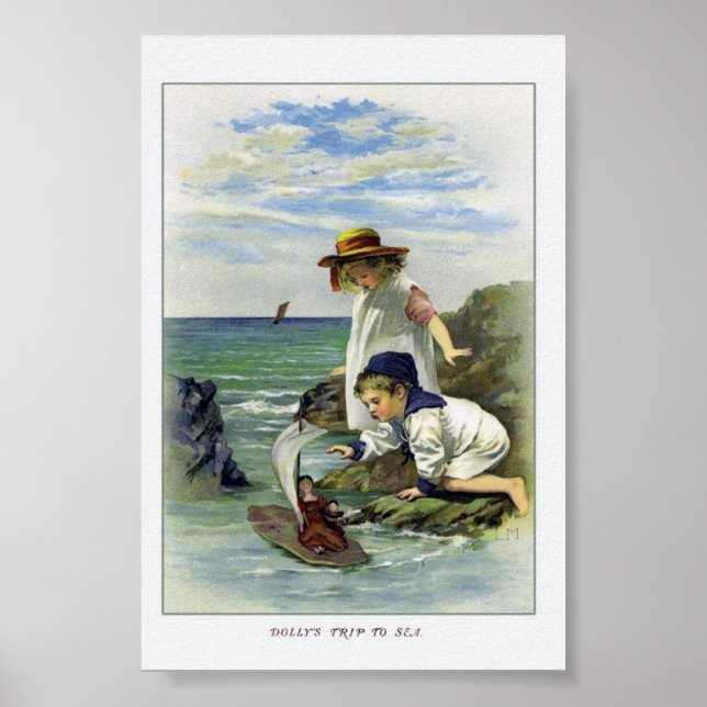 Vintage Kinder legen Puppe auf See Poster (Vorne)