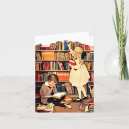 Vintage-Kinder lesen Notizkarte mit Bibliotheksbüc