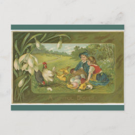 Vintage Kinder mit Hühnern Ostern Postkarte