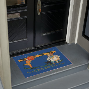 Vintage Kinder mit Jack-O-Lantern und schwarzer Ka Fußmatte