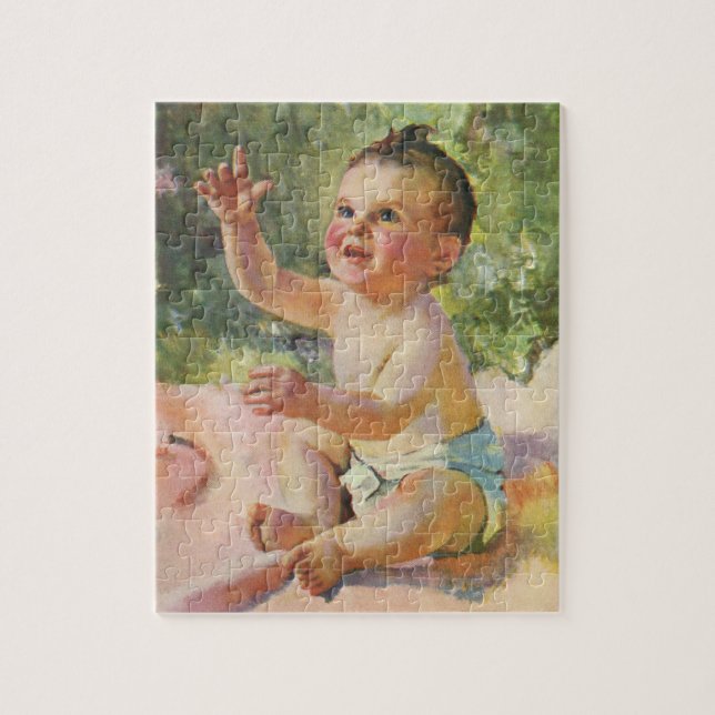 Vintage Kinder, Niedliches Baby-Mädchen auf einem  (Vertikal)