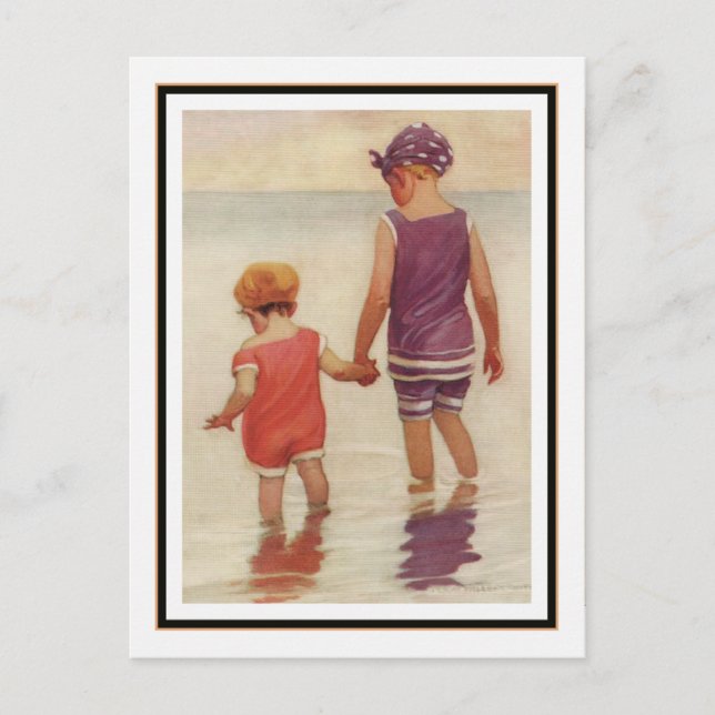 Vintage Kinder Paddeln von Jessie Willcox Smith Postkarte (Vorderseite)