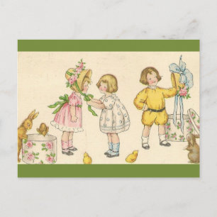 Vintage Kinder probieren Osterhüte an Postkarte