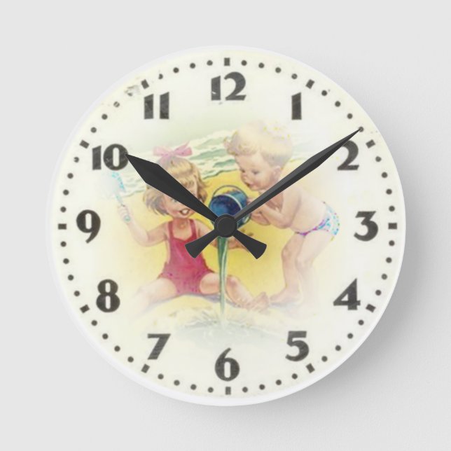 Vintage Kinder Runde Wanduhr (Vorderseite)