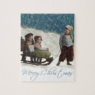 Vintage Kinder Schlittenfahren Weihnachten Winter
