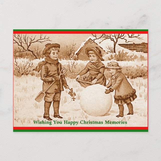 Vintage Kinder Schneemann-Erinnerungen Postkarte (Vorderseite)