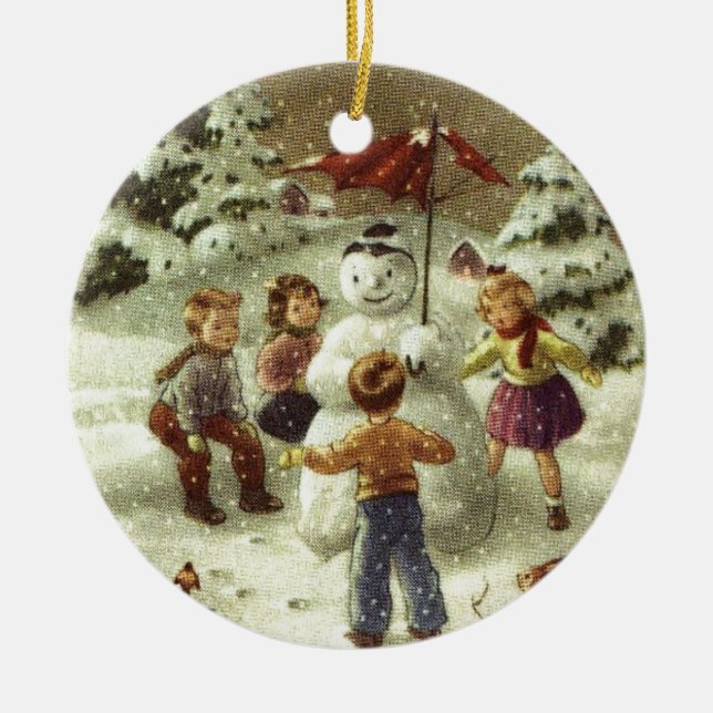 Vintage Kinder Schneemann Keramik Ornament (Vorne)