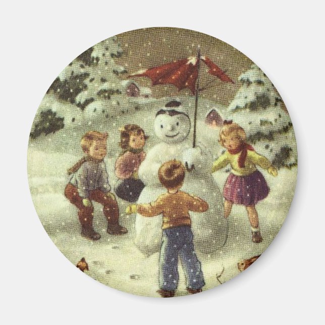 Vintage Kinder Schneemann Magnet (Vorne)