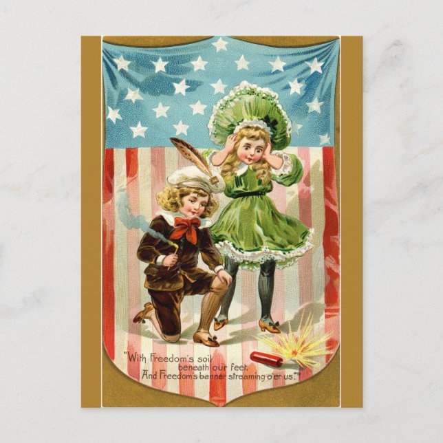 Vintage Kinder Setzen Sie einen Firecracker auf Postkarte (Vorderseite)