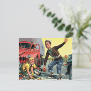 Vintage Kinder, Sicherheitspatrol hilft Mädchen