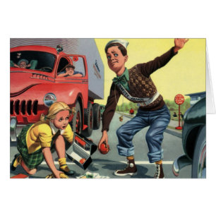 Vintage Kinder, Sicherheitspatrol hilft Mädchen