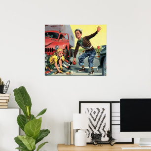 Vintage Kinder, Sicherheitspatrol hilft Mädchen Poster