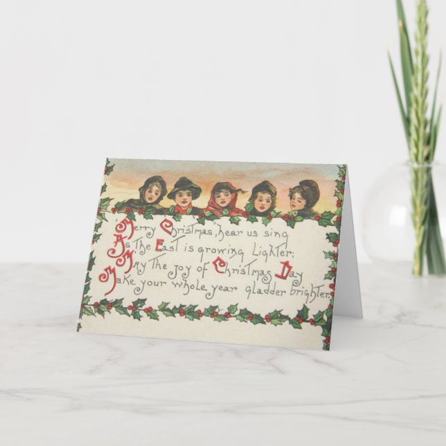 Vintage Kinder Singen Weihnachtsgrüße Feiertagskarte (Vorderseite)