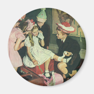 Vintage Kinder spielen Button auf dem Schwanz auf Magnet