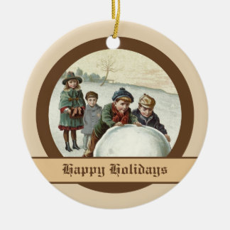 Vintage Kinder spielen im Winter Keramik Ornament