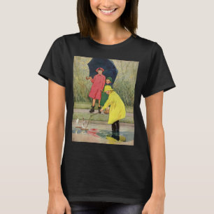 Vintage Kinder spielen in Puddles "A Rainy Day" T-Shirt