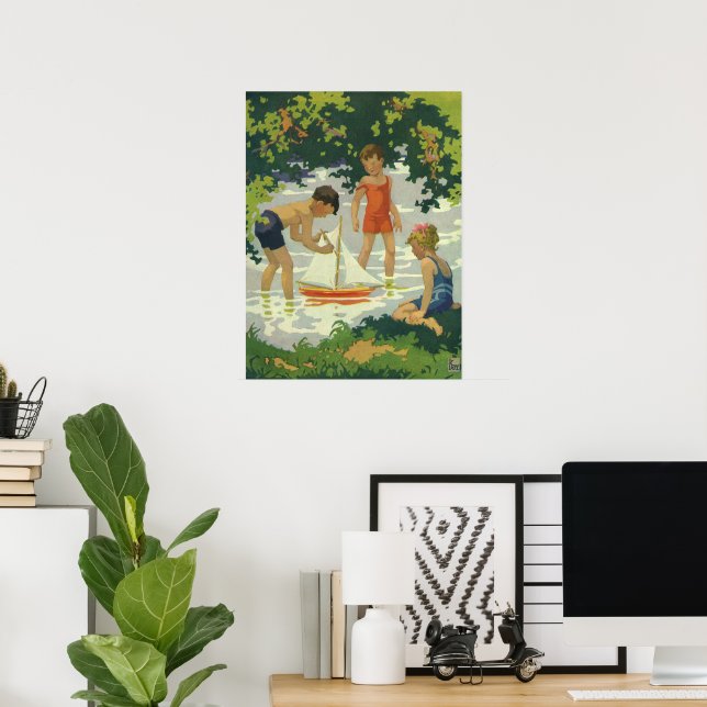Vintage Kinder Spielzeug Sailboats Sommerteich Poster (Heimbüro)