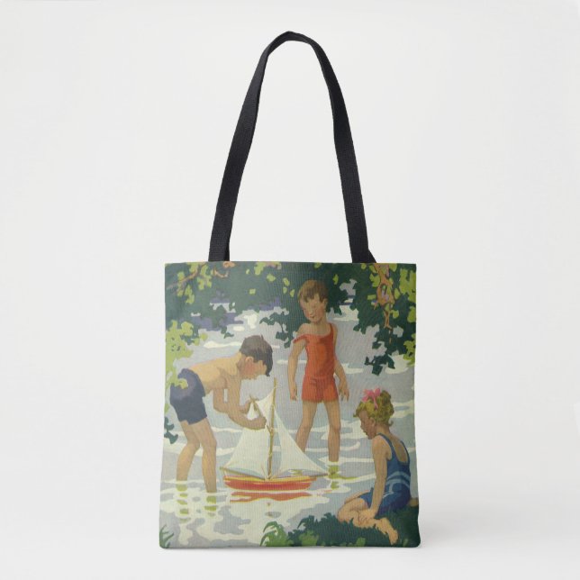 Vintage Kinder Spielzeug Sailboats Sommerteich Tasche (Vorderseite)