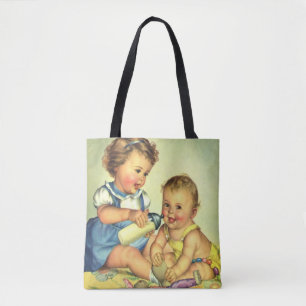 Vintage Kinder, süße glückliche Kleinkinder lächel Tasche