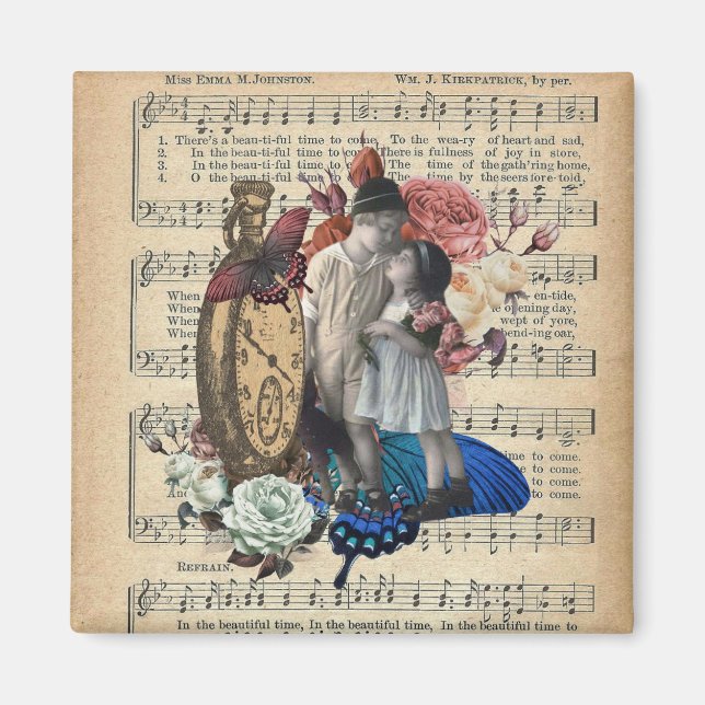 Vintage Kinder und Blumenkollektion Magnet (Vorne)