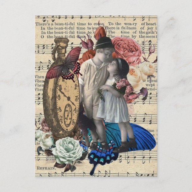 Vintage Kinder und Blumenkollektion Postkarte (Vorderseite)