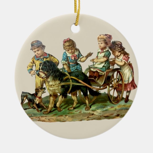 Vintage Kinder- und Hundewagen Keramik Ornament (Vorne)