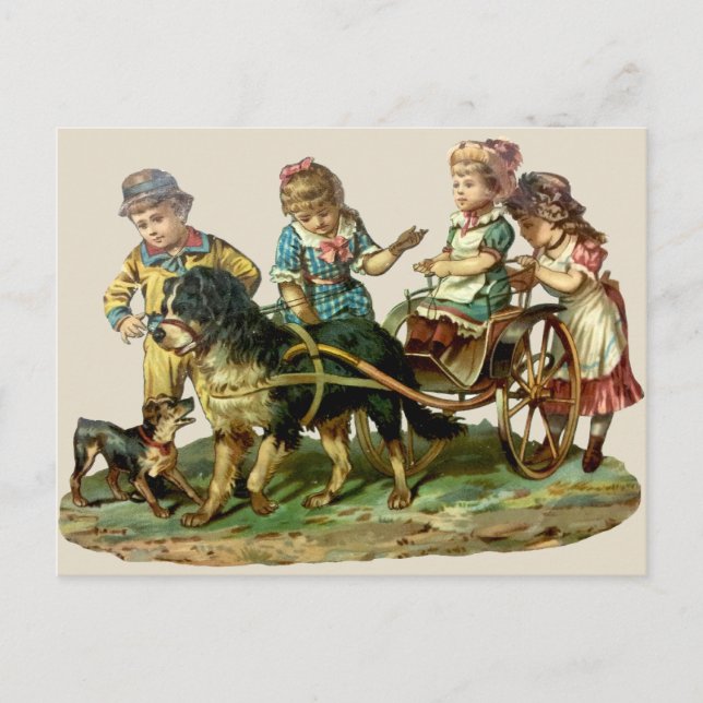 Vintage Kinder- und Hundewagen Postkarte (Vorderseite)