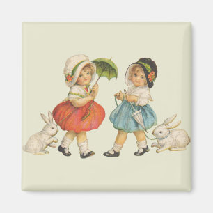 Vintage Kinder und Kaninchen Magnet