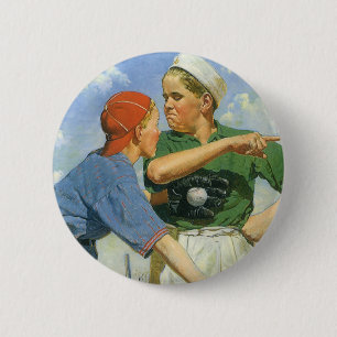 Vintage-Kinder und Sport, Jungen spielen Baseball Button