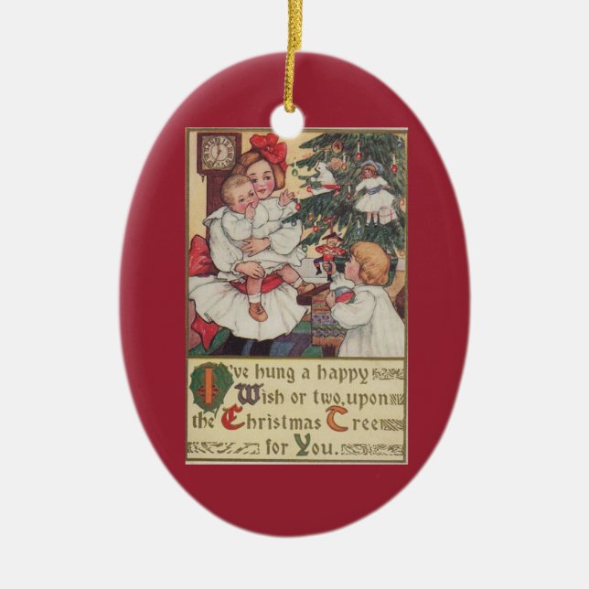 Vintage Kinder Viktorianischer Weihnachtsbaum Keramik Ornament (Vorne)