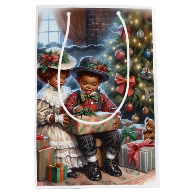 Vintage Kinder Weihnachtsgeschenke öffnen Mittlere Geschenktüte (Vorderseite)