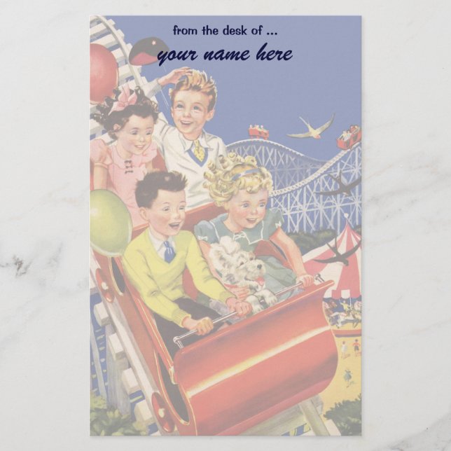 Vintage Kinderballon-Hunderollen-Untersetzer-Fahrt Briefpapier (Vorderseite)