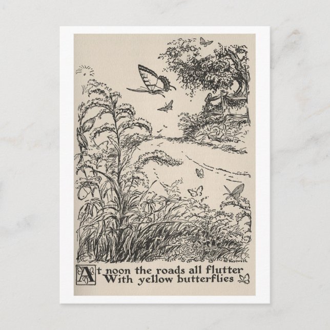 Vintage Kinderbuch-Illustration-Schmetterlinge Postkarte (Vorderseite)