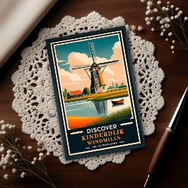 Vintage Kinderdijk Windmills Travel Postkarte