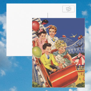 Vintage-Kinderluftballons Hund Achterbahn Fahrt Postkarte