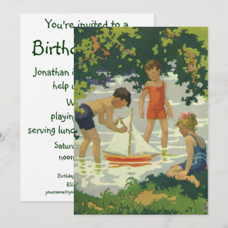 Vintage Kindersegelboot Geburtstagsparty Einladung