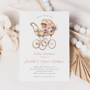Vintage Kinderwagen Mädchen Paare Babyparty Einladung