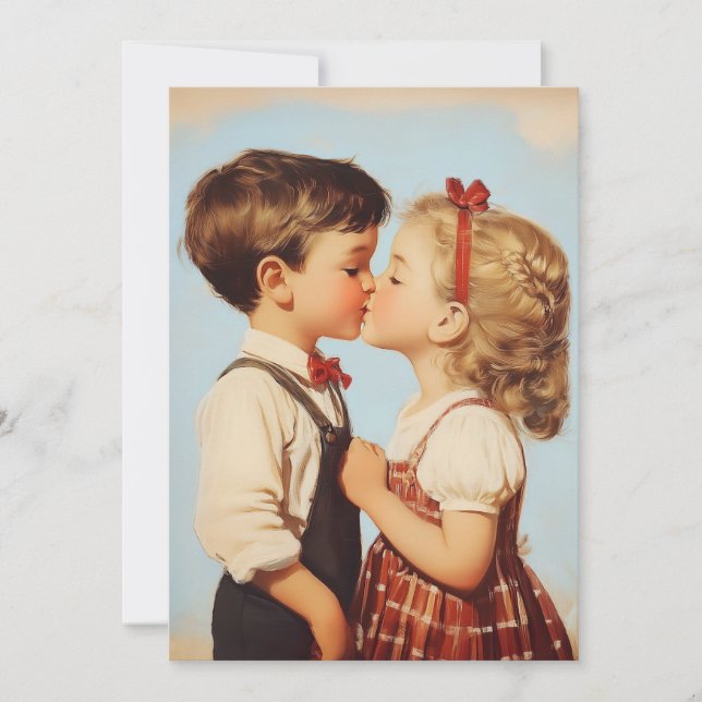 Vintage Kindheit Sweetheart Kiss Einladung (Vorderseite)