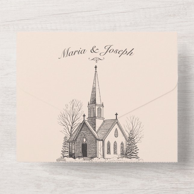 Vintage kirchliche Minimalhochzeit All In One Einladung (Rückseite)