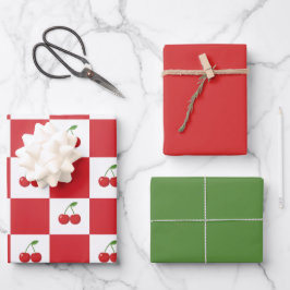 Vintage Kirsch-Gingham : Coquette & Cottagecore Geschenkpapier Set