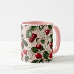 Vintage-Kirschblüten-Botanik-Rosa-Rot-Muster Tasse