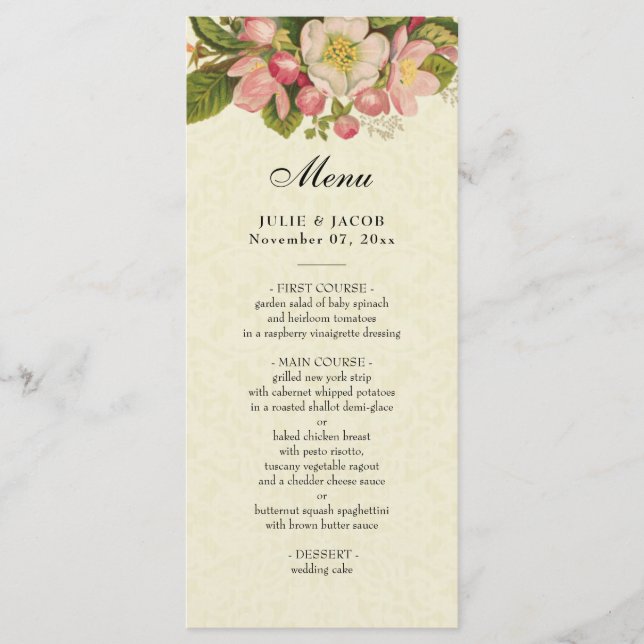 Vintage Kirschblüten Elegante Hochzeit Menükarte (Vorderseite)