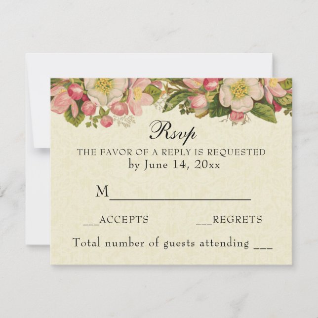 Vintage Kirschblüten Elegante Hochzeit RSVP Karte (Vorderseite)