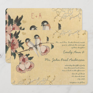 Vintage-Kirschblüten-Meise-Damaskus-Hochzeit Einladung