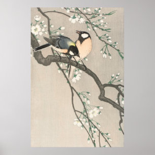 Vintage-Kirschblüten- und Vogelmalerei Poster